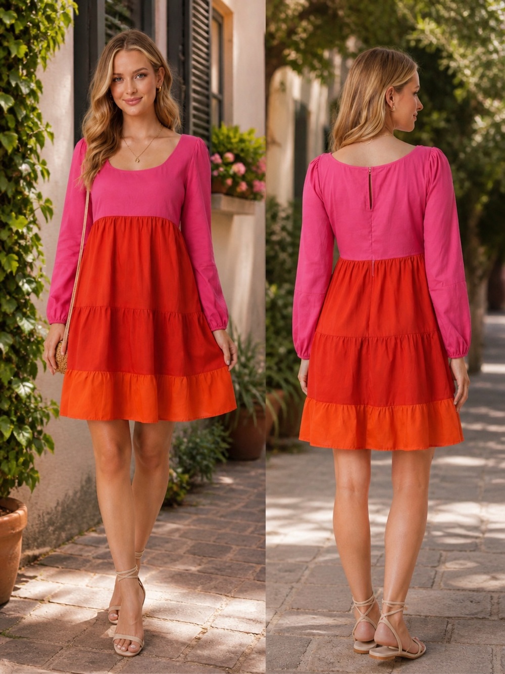 Sugar + Lipz‎ Colorblock Tiered Babydoll Dress Size M NWT